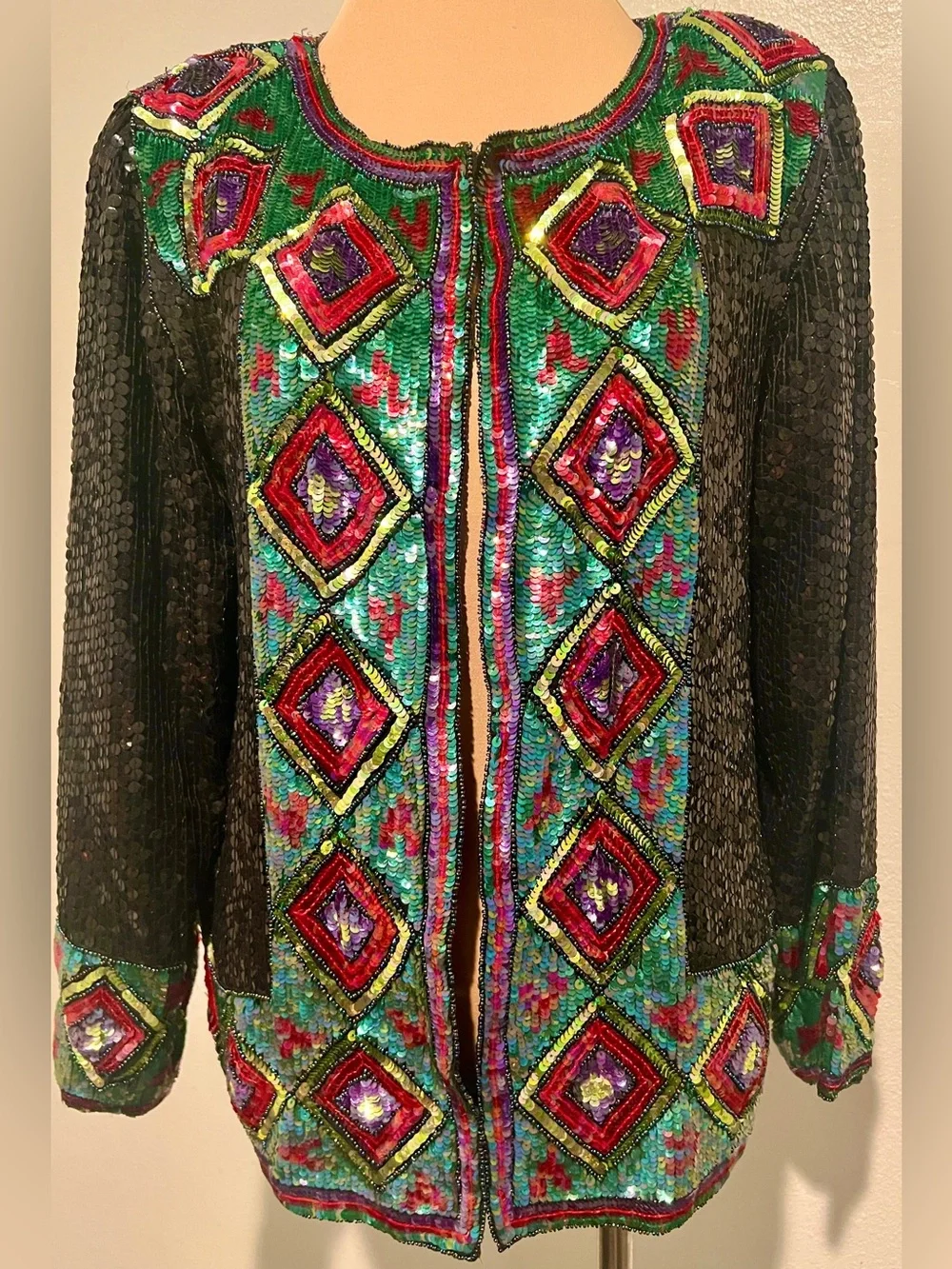 Vintage Sequins Beaded Silk Blazer Suit Jacket